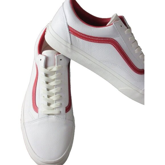 Vans Men's Old Skool Vintage Leather Blanc De Blanc White Red Shoes Sizes NIB - Picture 4 of 5